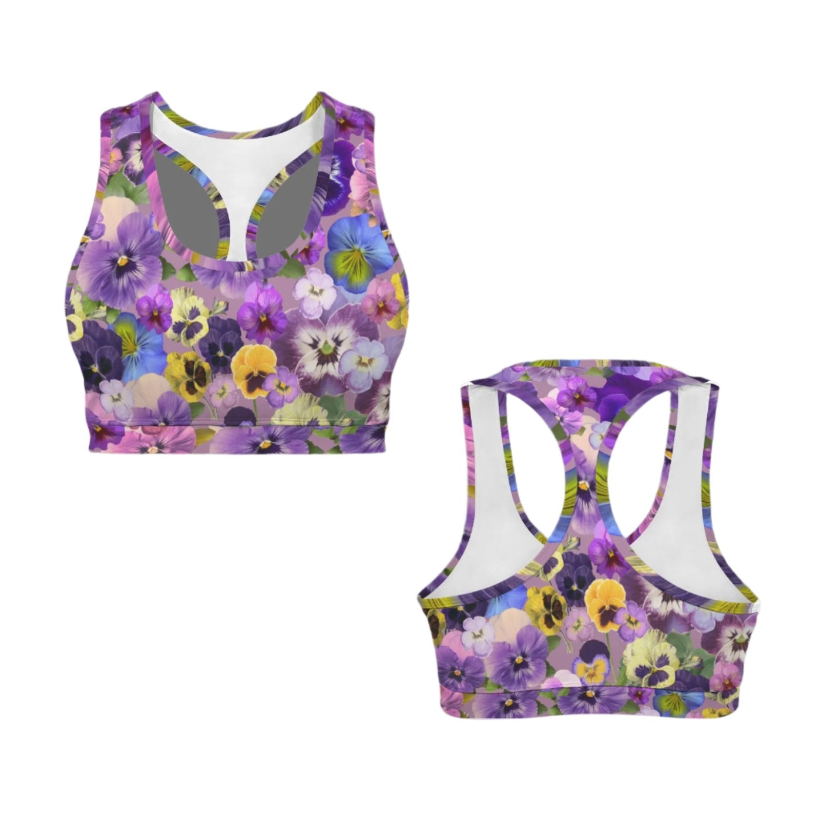 Pansies Retro Sports Bra Top front & back