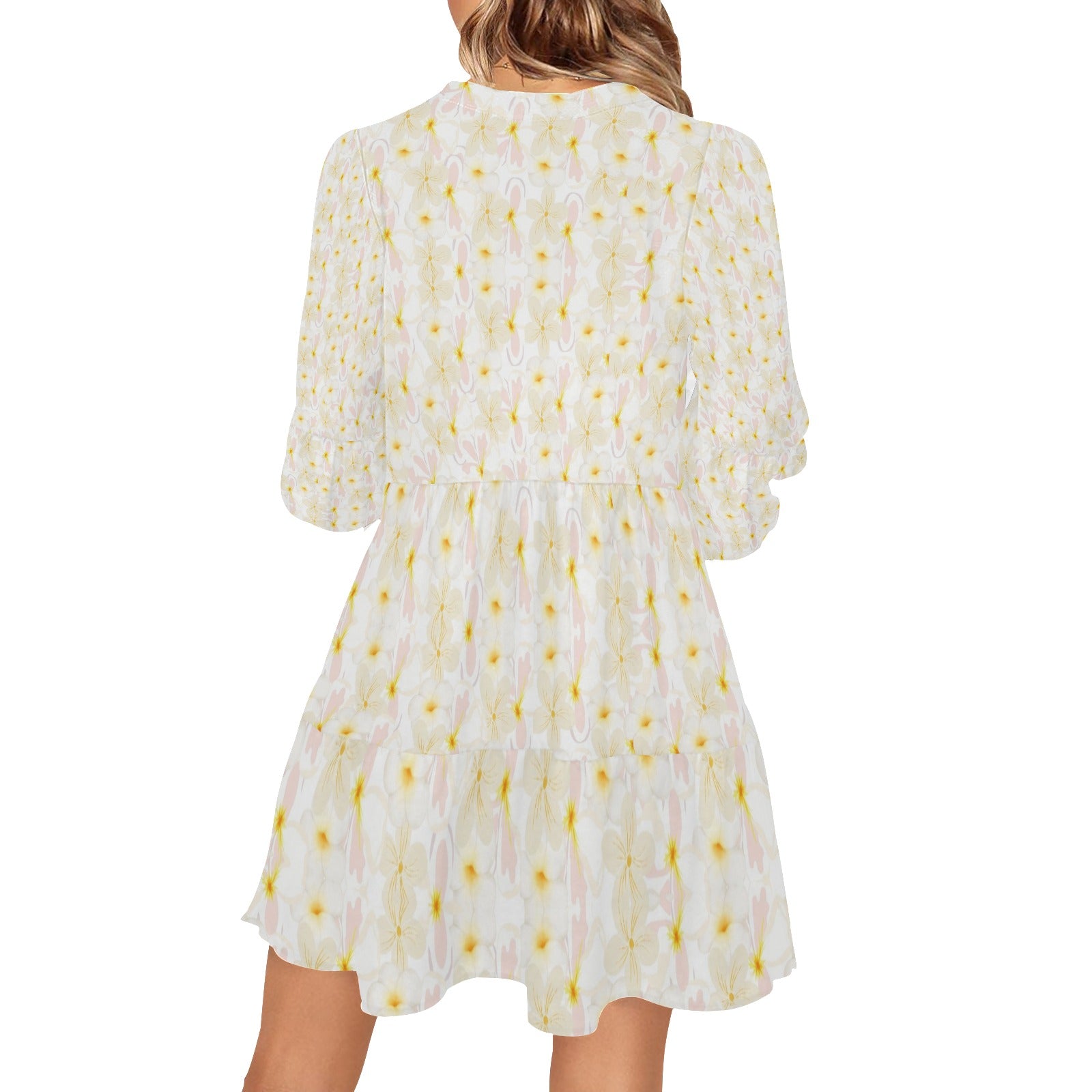 Pastel Frangipanis Loose Flowy Long Sleeve Dress up to 2 XL (FWS) 2