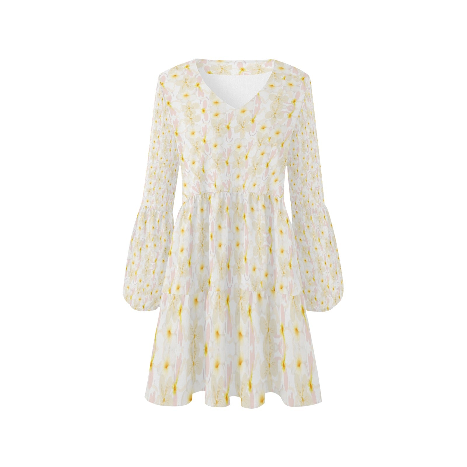 Pastel Frangipanis Loose Flowy Long Sleeve Dress up to 2 XL (FWS) 3