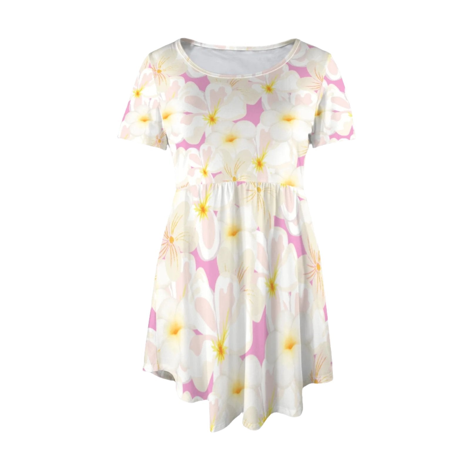 Pastel Frangipanis Pink Casual Dress With Pockets up to 5 XL (FWS) 5