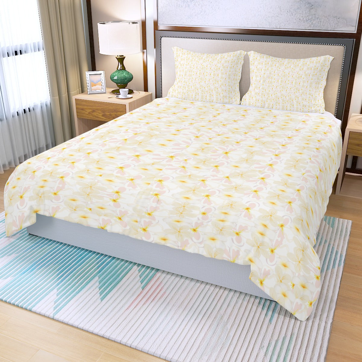 Pastel Frangipanis Three Piece Bed Cover Set 1