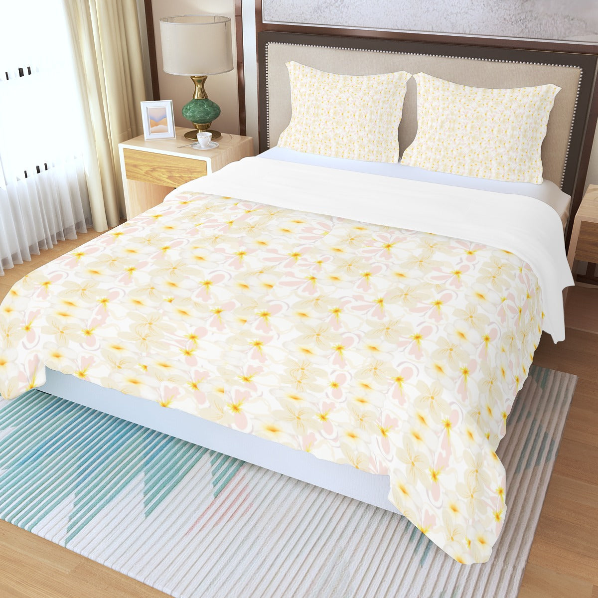 Pastel Frangipanis Three Piece Bed Cover Set 3