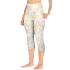 Pastel Frangipanis Yellow Capri Leggings with Pockets up to 5 XL (FWS) white