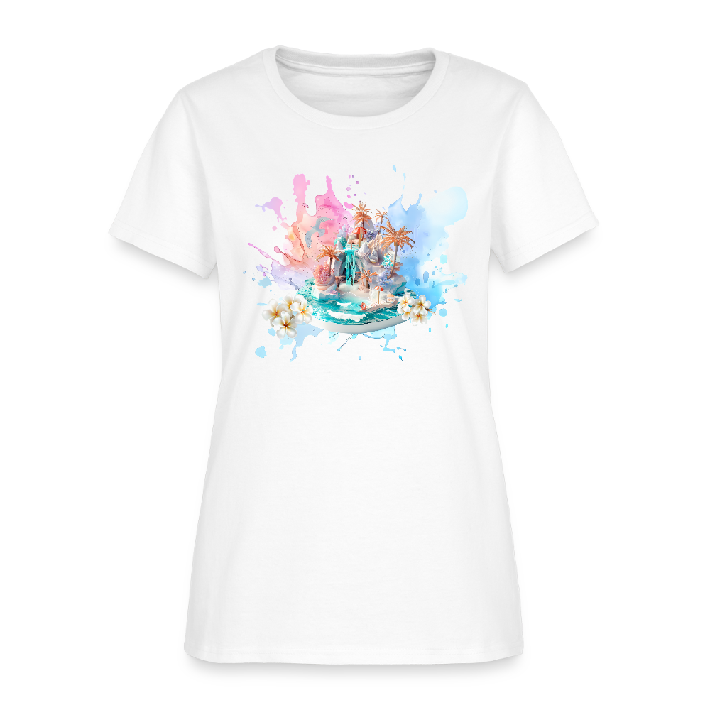 Pink Fantasy Island Cotton T-Shirt up to 3 XL - white