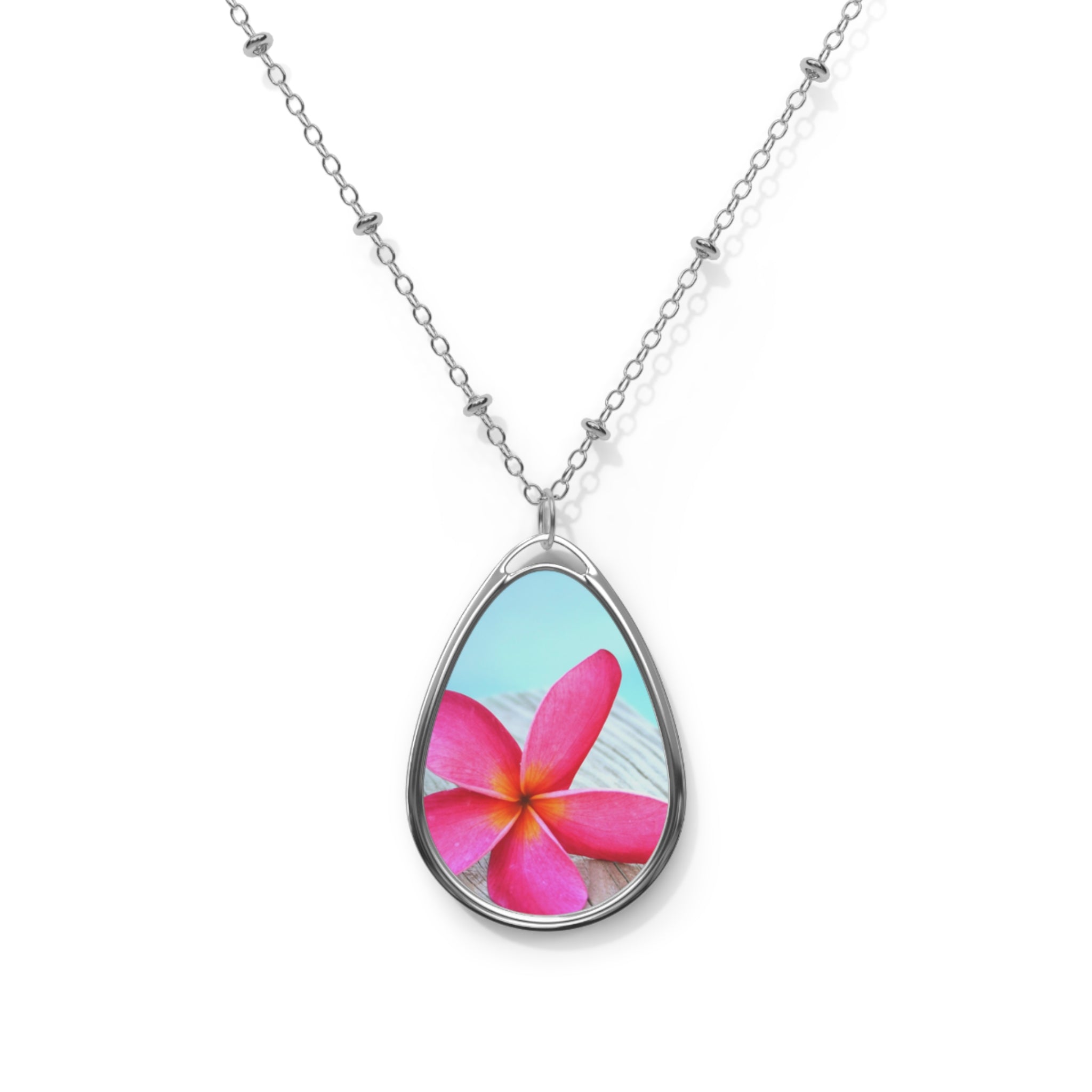 Pink Frangipani Oval Pendant Necklace (FWS)