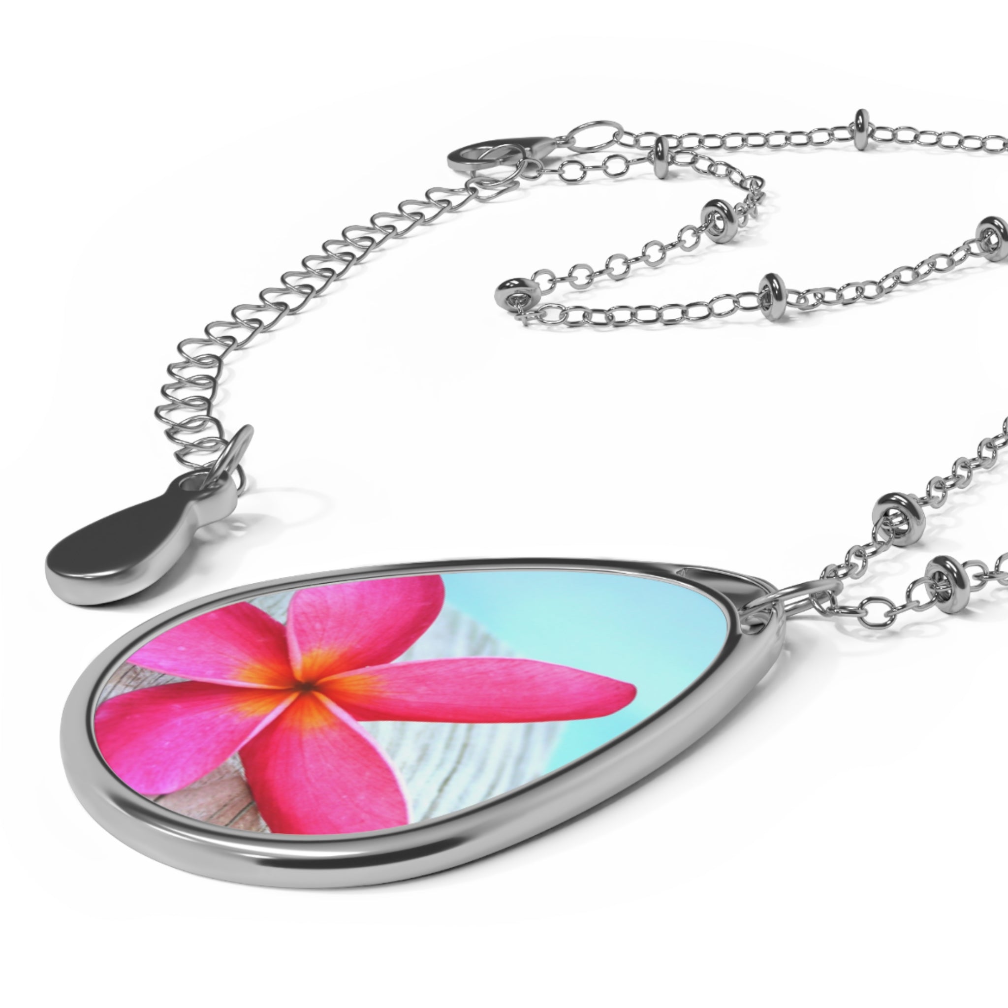 Pink Frangipani Oval Pendant Necklace (FWS) 3