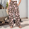 Pink Japanese Flowers Dark High Elastic Waist Pants with Wide Legs up to 5 XL 1