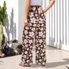 Pink Japanese Flowers Dark High Elastic Waist Pants with Wide Legs up to 5 XL 3