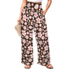 Pink Japanese Flowers Dark High Elastic Waist Pants with Wide Legs up to 5 XL white