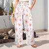 Pink Japanese Flowers White High Elastic Waist Pants with Wide Legs up to 5 XL 1