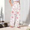 Pink Japanese Flowers White High Elastic Waist Pants with Wide Legs up to 5 XL 2