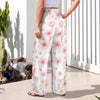 Pink Japanese Flowers White High Elastic Waist Pants with Wide Legs up to 5 XL 3