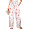 Pink Japanese Flowers White High Elastic Waist Pants with Wide Legs up to 5 XL white