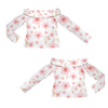 Pink Japanese Flowers White Off Shoulder Slim Fit Long Sleeve Top up to 5 XL 5