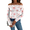 Pink Japanese Flowers White Off Shoulder Slim Fit Long Sleeve Top up to 5 XL white