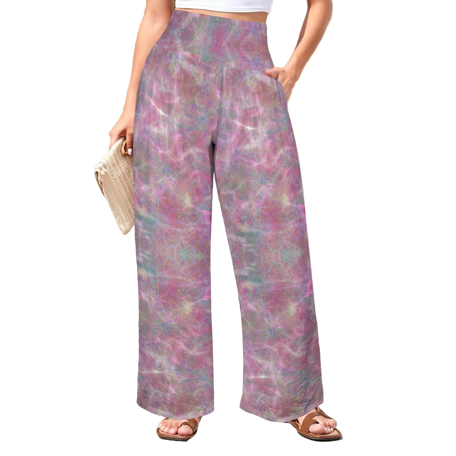 Pink Love High Elastic Waist Pants with Wide Legs up to 5 XL white