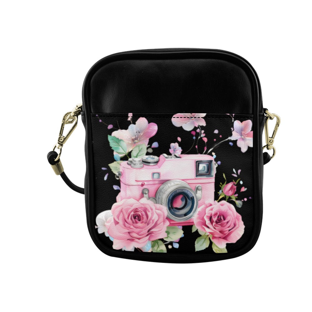 Pretty Pink Camera Small Black Shoulder Sling Bag 4