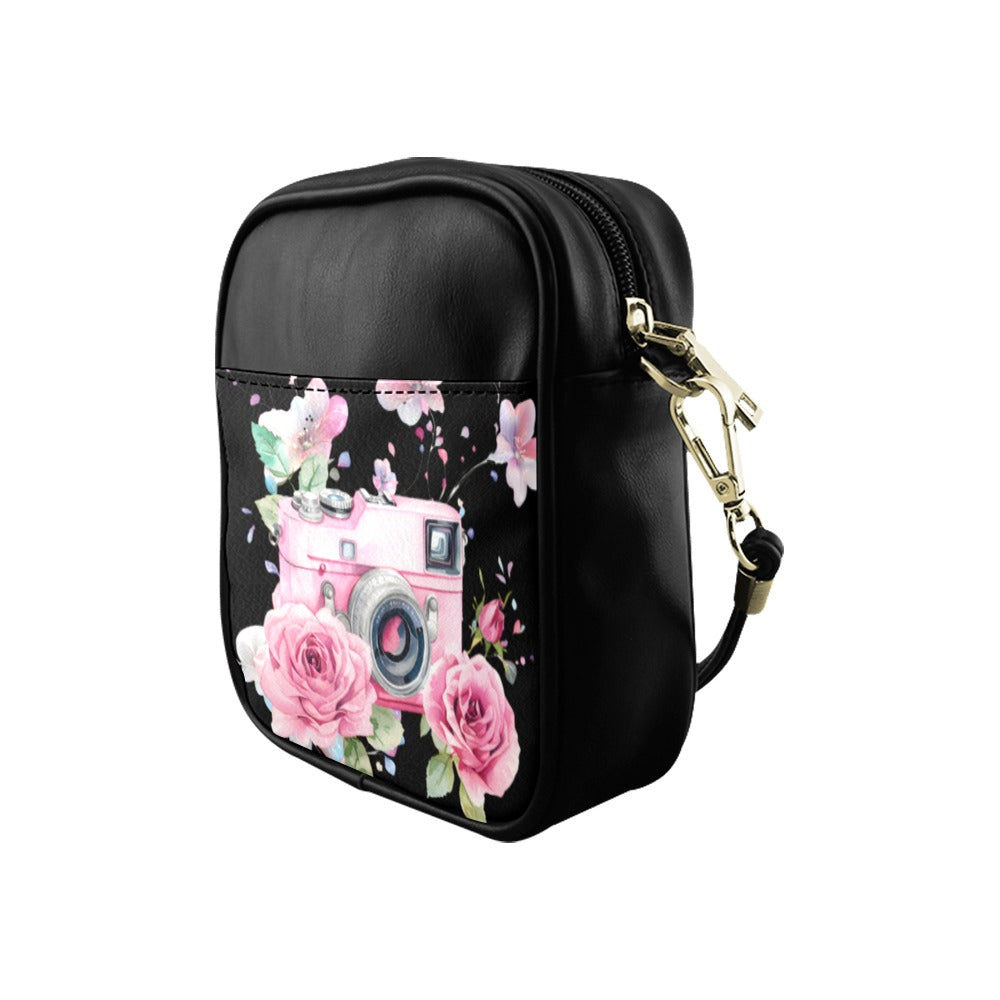 Pretty Pink Camera Small Black Shoulder Sling Bag 5