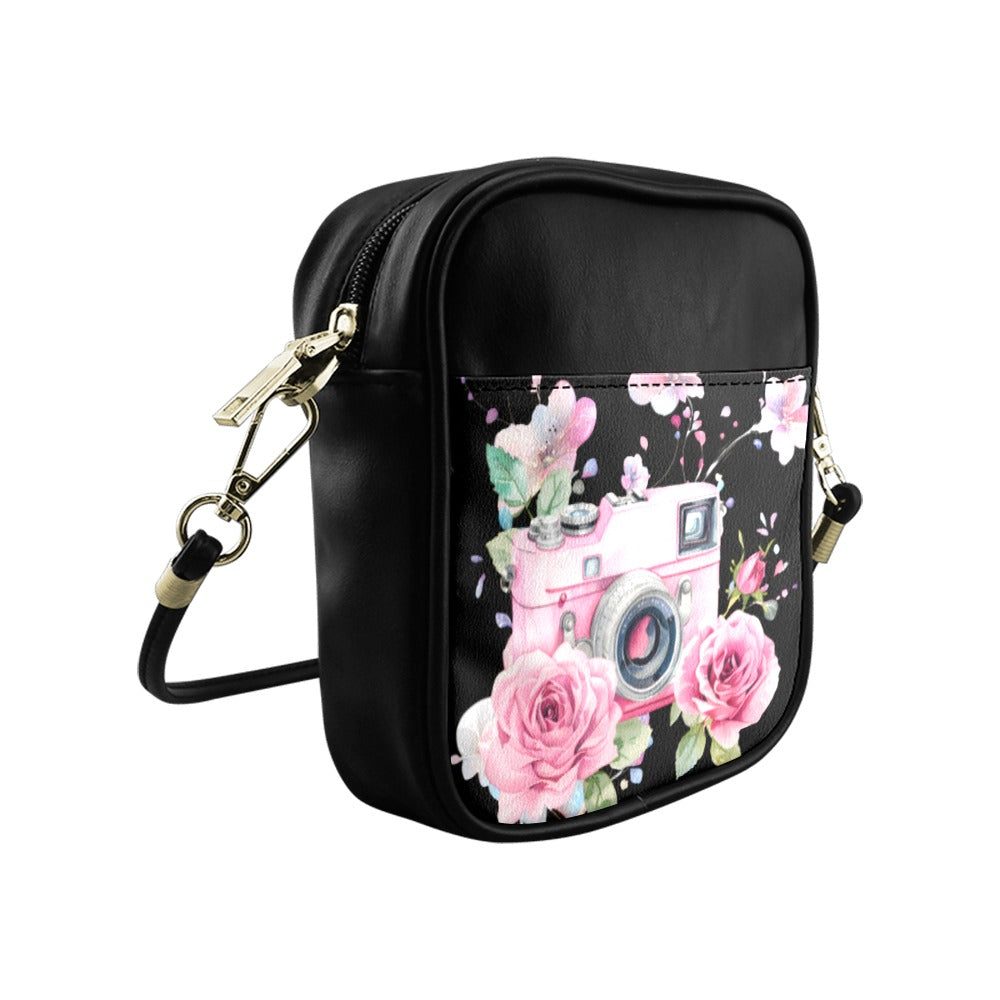 Pretty Pink Camera Small Black Shoulder Sling Bag 6