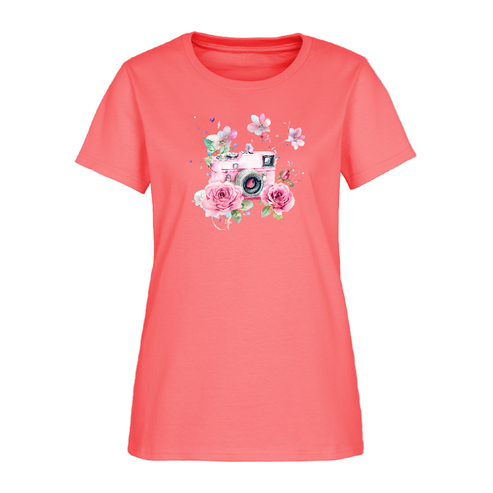 Pretty Pink Camera T-Shirt up to 3 XL - coral