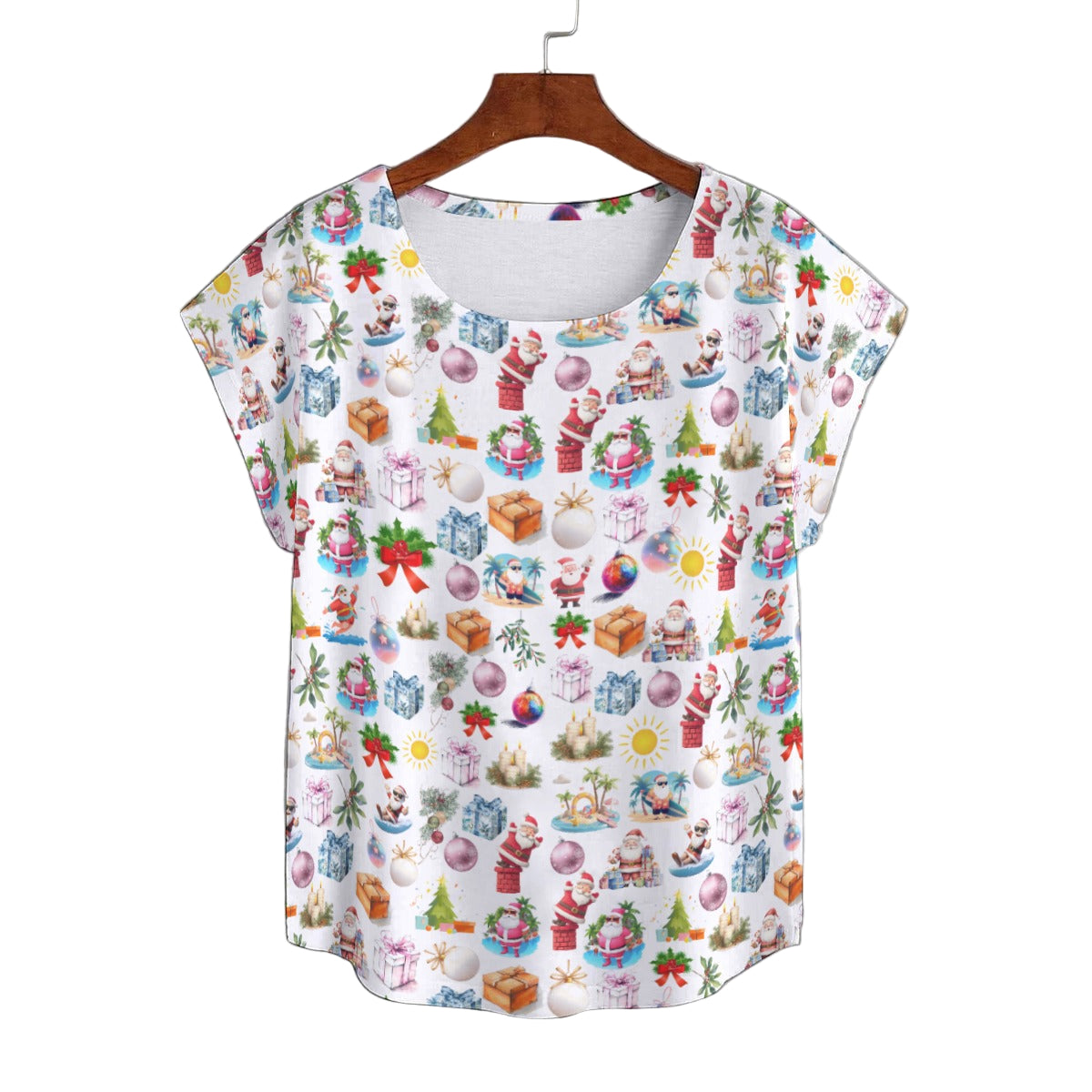 Santa Bay Christmas Curved Hem Top Large to 5 XL (FWS) 1