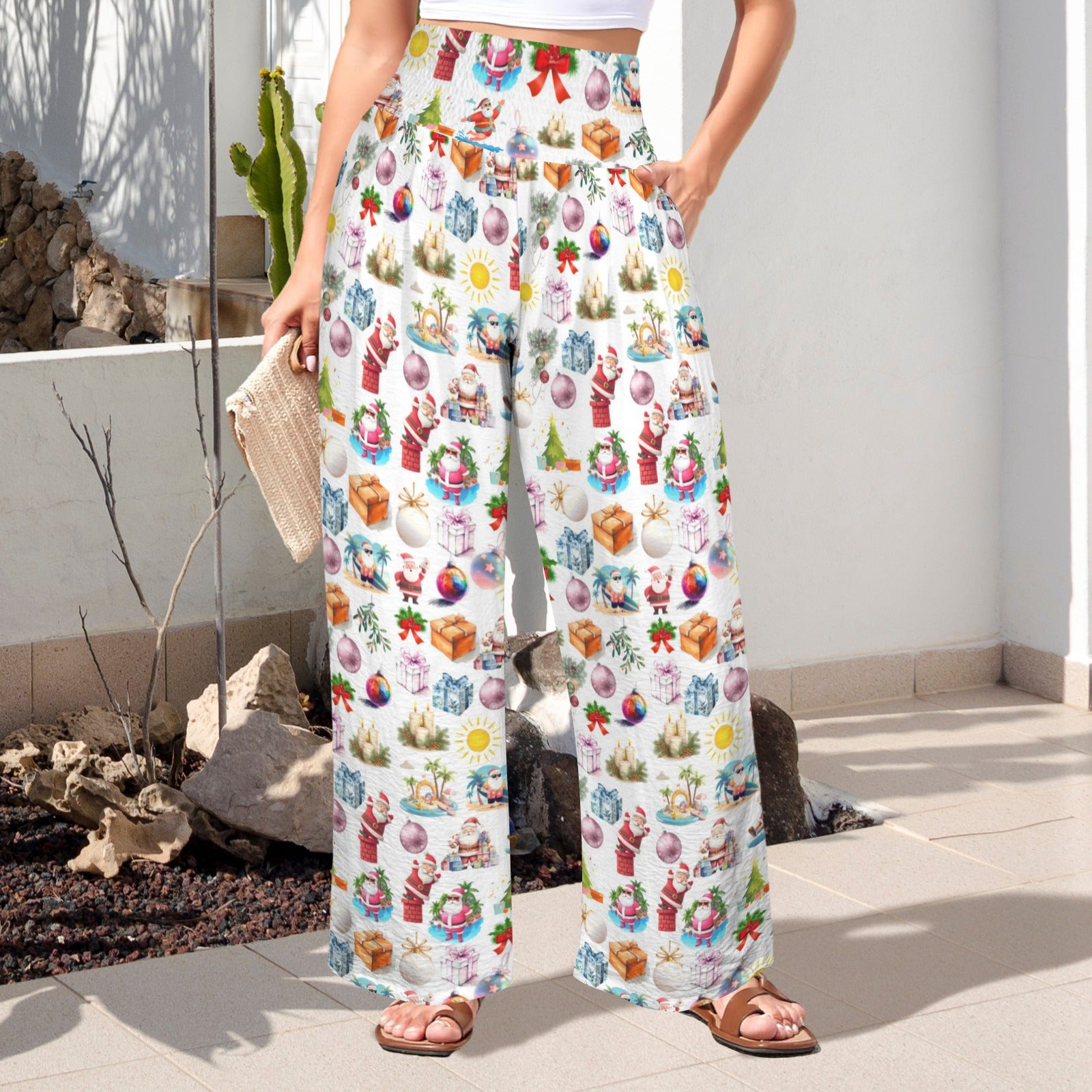 Santa Bay Christmas High Elastic Waist Pants with Wide Legs up to 5 XL 1
