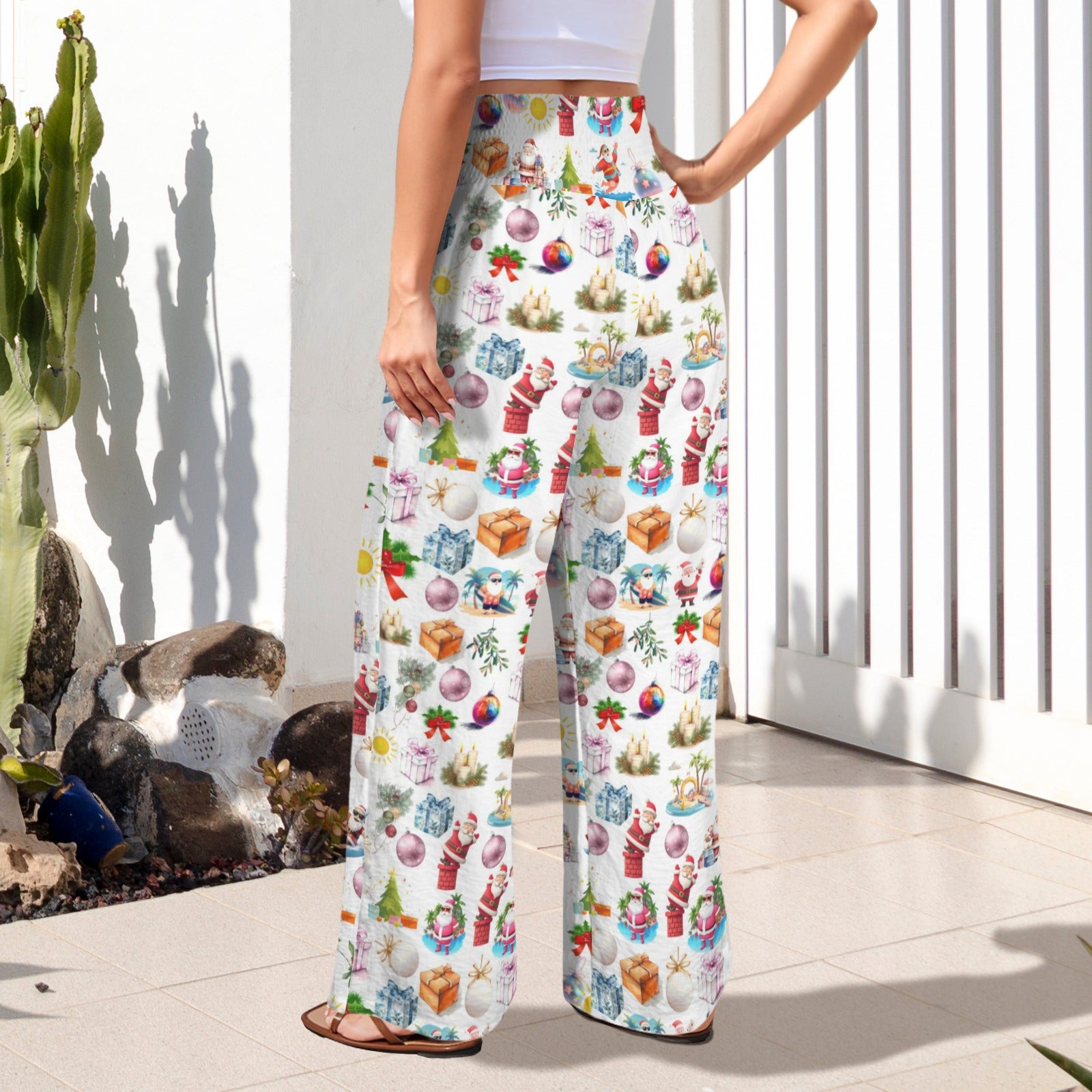 Santa Bay Christmas High Elastic Waist Pants with Wide Legs up to 5 XL 3