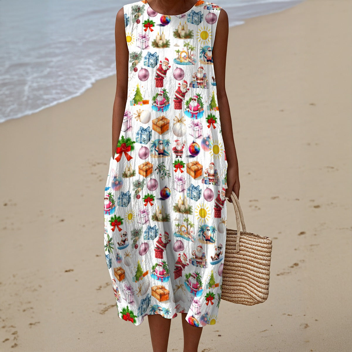 Santa Bay Christmas Sleeveless Dress | 125GSM Slub Cotton up to 5 XL 1