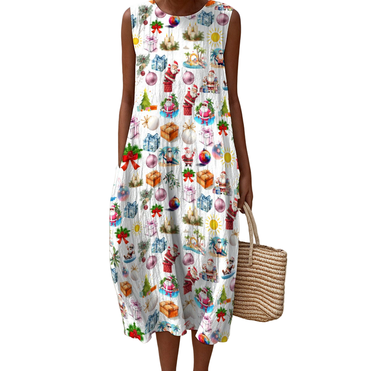 Santa Bay Christmas Sleeveless Dress | 125GSM Slub Cotton up to 5 XL