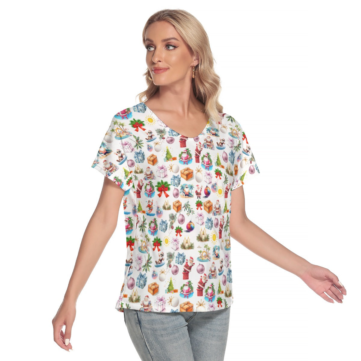 Santa Bay White V Neck Top up to 4 XL (FWS) 2