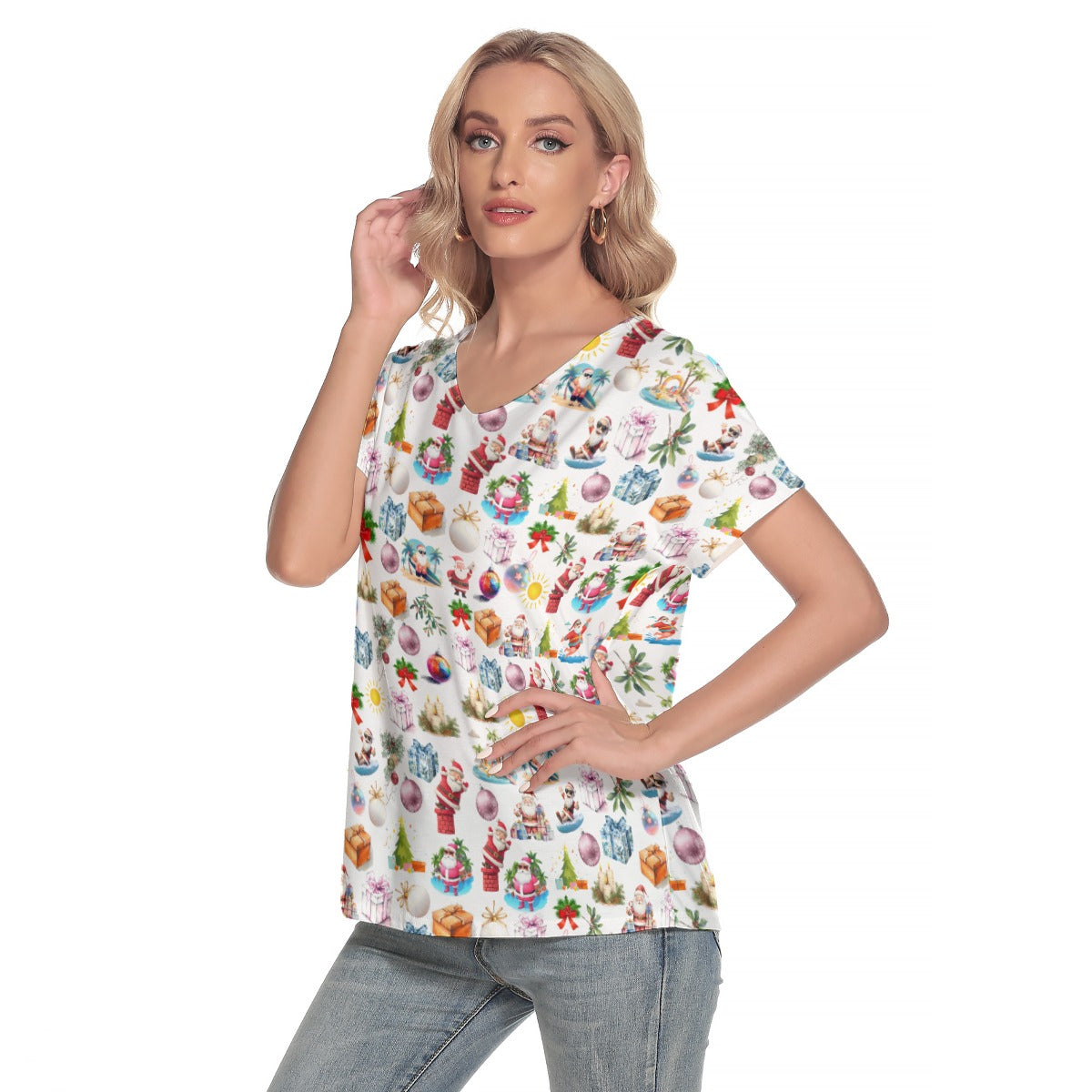 Santa Bay White V Neck Top up to 4 XL (FWS) 3