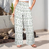 Simple Green Leaves High Elastic Waist Pants with Wide Legs up to 5 XL 1