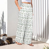 Simple Green Leaves High Elastic Waist Pants with Wide Legs up to 5 XL 5