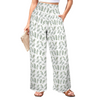Simple Green Leaves High Elastic Waist Pants with Wide Legs up to 5 XL white