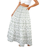 Simple Green Leaves Three Tier Long Skirt up to 5 XL (FWS) white