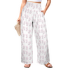 Simple Pink Leaves High Elastic Waist Pants with Wide Legs up to 5 XL white