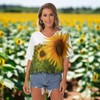 Sunflowers Bat Sleeves V-Neck Top up to 2 XL (FWS) field