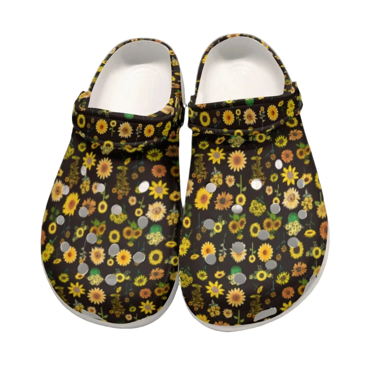 Sunflowers Graphic Black Rubber Clogs up to size 12 3