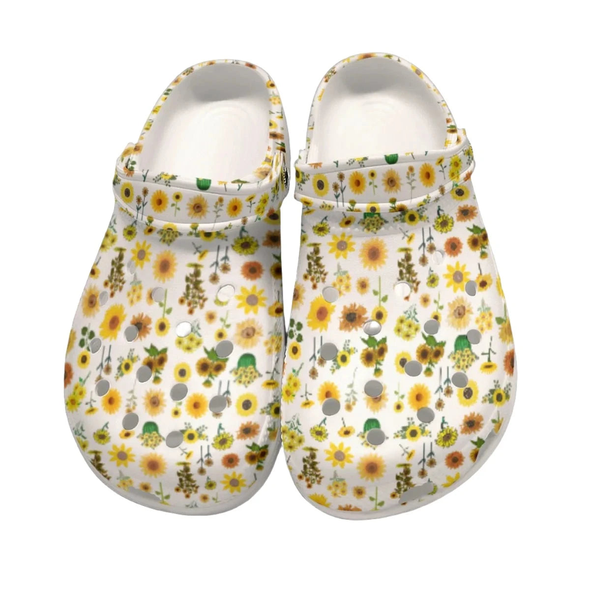Sunflowers Graphic White Rubber Clogs up to size 12 3