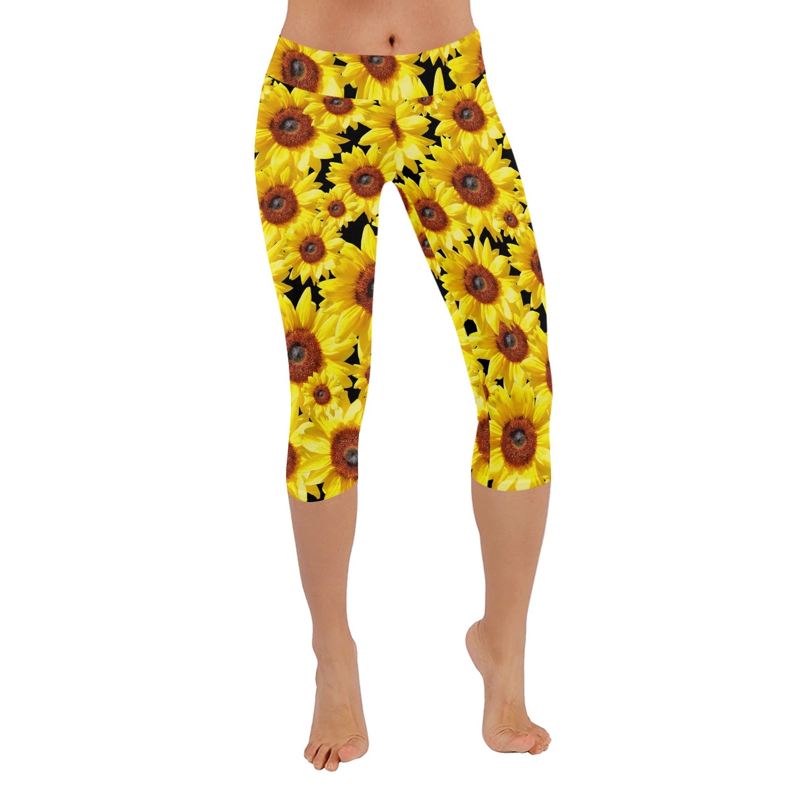 Sunflowers New Black Capri Leggings up to 5 XL 2