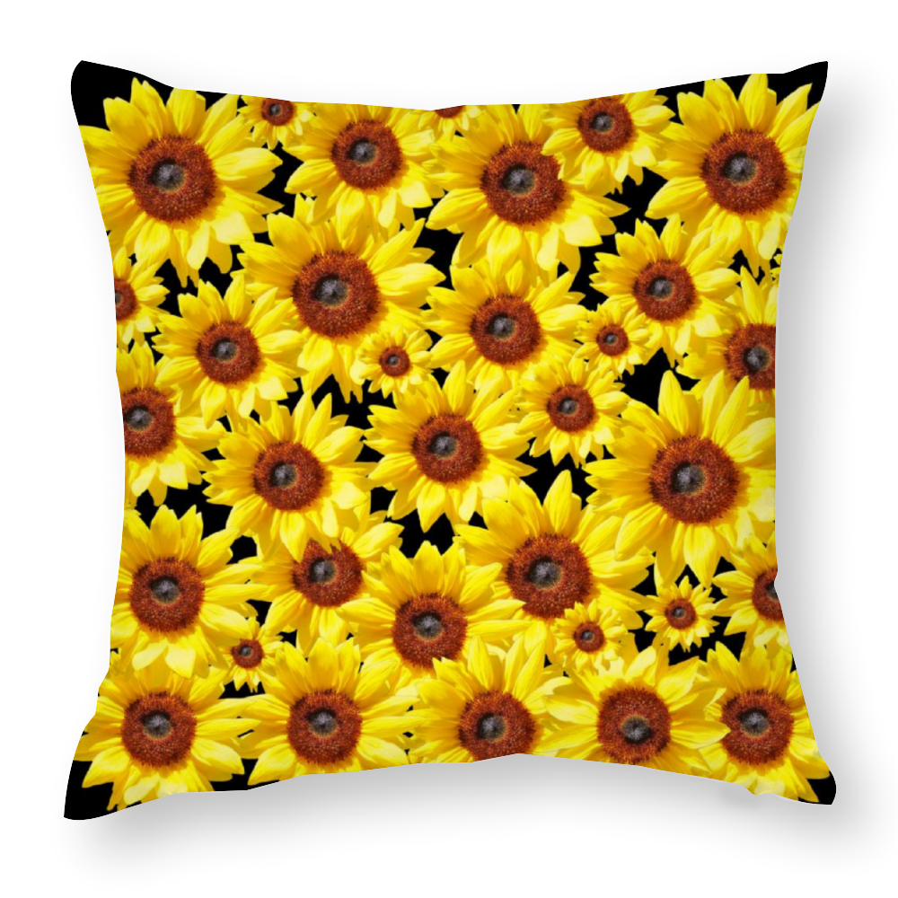 Sunflowers New Black Short Plush Cushion Covers in 6 Sizes (FWS) 1
