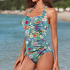 Teal Colourful Floral Women's Ruched Halter Neck Swimsuit up to 5 XL (FWS) 2