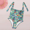Teal Colourful Floral Women's Ruched Halter Neck Swimsuit up to 5 XL (FWS) 5