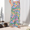 Teal Simple Floral High Elastic Waist Pants with Wide Legs up to 5 XL 3