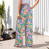 Teal Simple Floral High Elastic Waist Pants with Wide Legs up to 5 XL 4