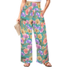 Teal Simple Floral High Elastic Waist Pants with Wide Legs up to 5 XL white