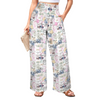 Travel Love High Elastic Waist Pants with Wide Legs up to 5 XL white