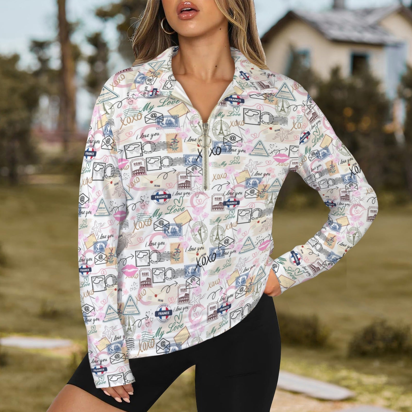 Travel Love Zip Neck Long Sleeve Top up to 5 XL 1