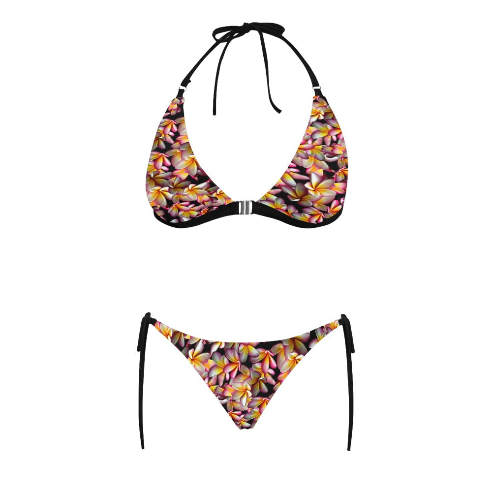 Tri Colour Frangi Black Halter Neck Bikini with Front Buckle up to 5 XL (FWS) 4