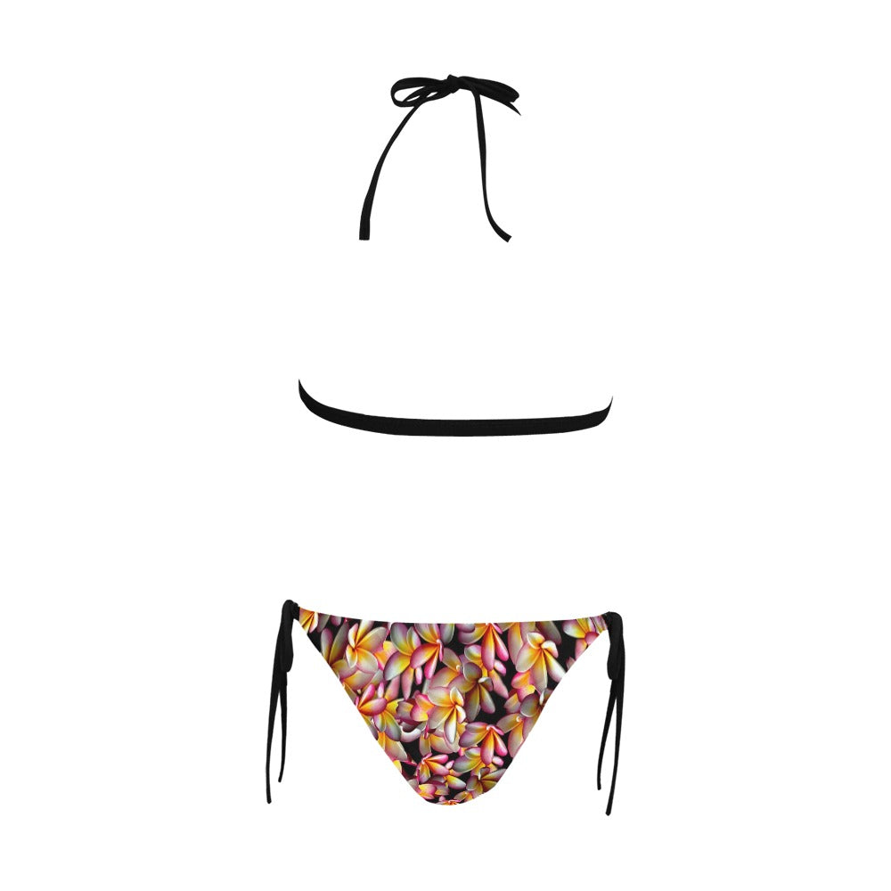 Tri Colour Frangi Black Halter Neck Bikini with Front Buckle up to 5 XL (FWS) 5